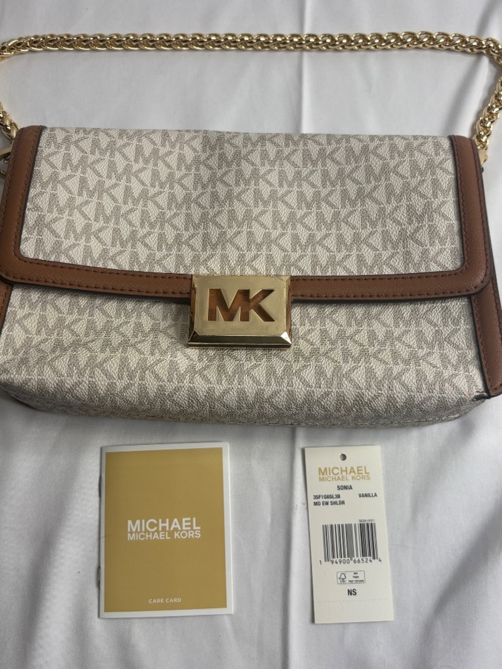 Michael Kors Sonia Medium logo Convertible Shoulder Bag MK NWT Beige NO STRAP - Picture 14 of 15